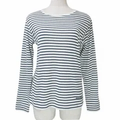 モンベル Montbell 美品 WIC.ボーダーロングスリーブT 1104819 アウトドアウェア Tシャツ カットソー 長袖 ロゴ刺繡 M オフホワイト ダークネイビー X