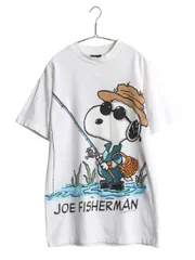 【お得なクーポン配布中!】 90s スヌーピー 両面 プリント Tシャツ メンズ レディース M / オールド キャラクター ピーナッツ シングルステッチ イラスト フィッシング