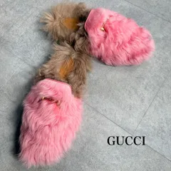 美品 GUCCI グッチ プリンスタウン ホースビットローファー スライドサンダル ファー ピンク ベージュ ゴールド金具 37 24cm