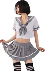 Lady Lazy レディレイジー セクシー セーラー服 コスプレ 制服 へそ出し ミニスカート 灰色(グレー,  Free Size)