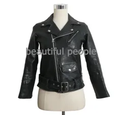 beautiful people for UNITED ARROWS ビューティフルピープル ユナイテッドアローズ ライダースジャケット レザージャケット ダブル 羊革 ラムレザー ブラック 140 ジュニア レディース 美品 中古