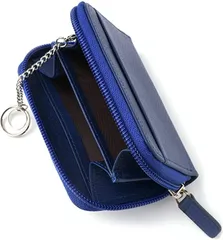 Palmolange 小銭入れ メンズ コインケース 本革 YKK ラウンドファスナー ミニ財布 小さい キーチェーン付き( ネイビー)