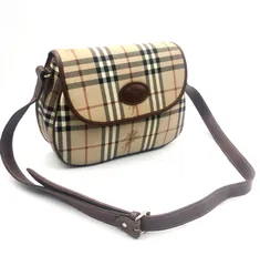 BURBERRYS  バーバリー　ノバチェック+シャドーホース　ショルダーバッグ　斜めがけ　クロスボディ　PVC×レザー ベージュ×ブラウン　英国製　ホースマークロゴ