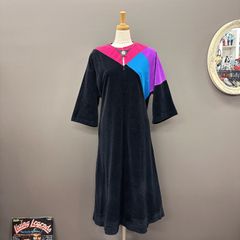 ベロア配色ロングワンピース 【古着】