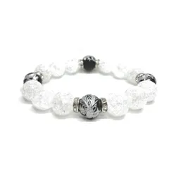 12mm 四神獣銀彫オニキス×クラック水晶 パワーストーン ブレスレット天然石 運気上昇 開運 健康運 厄払い お守り 青龍 白虎 玄武 朱雀 （シルバー）メンズ・レディース 男性・女性 数珠ブレス 開運 ■