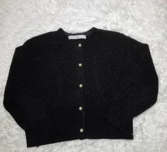 【美品】メルローズティアラ パールボタン 黒 ショート丈 カーディガン TIARA モールパール