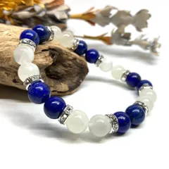 ラピスラズリ&ムーンストーン パワーストーン ブレスレット 天然石 (シルバー) 8mm レディース 女性  数珠ブレス 開運 プレゼント ギフト  [5]