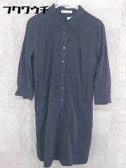 ◇ youn-a × untitled アンタイトル 七分袖 膝丈 シャツ ワンピース サイズ2 ネイビー レディース 【中古】 【1002800375257】
