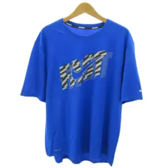 ナイキ NIKE 美品 ドライフィット DRY-FIT Tシャツ スウォッシュ ロゴ プリント 半袖 XL 青 ブルー 0807 ●ECO