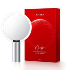 AMIRO 化粧鏡 女優ミラー 8インチ LEDミラー  3色モード 高色彩還元 人感センサー メモリー機能 化粧ミラー 卓上ミラー メイクミラー 回転可能 タッチ式 USB充電  ホワイトシルバー