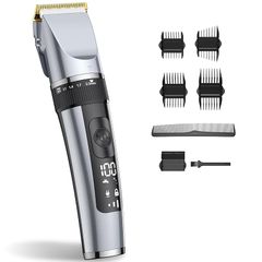 バリカン メンズ 【5段階刈り高さ＆8種類ガイドコーム】 低騒音 Type-C充電式 最長240H稼働 3段階スピード調節 LED大型ディスプレイ ヘアカッター コードレス 電動バリカン 散髪用 髪 バリカン自動研磨 大容量バッテリー 水洗い可 安全ロック 0