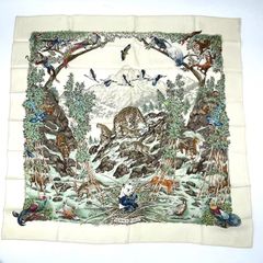 美品 HERMES エルメス カレ90 SICHUAN 四川省 シルク スカーフ ホワイト