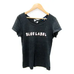 バーバリーブルーレーベル BURBERRY BLUE LABEL カットソー Tシャツ 半袖 ラウンドネック ロゴプリント リボン 38 M チャコールグレー /SY26