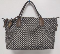 美品★ROBERTA PIERI ロベルタピエリ タタミ柄 ブラウン系色 ハンドバッグ ナイロン×レザー