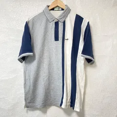 (^w^)b crocodile クロコダイル コットン100% ハーフボタン 半袖 ポロシャツ ゴルフ golf ロゴ刺繍 爽やか カジュアル 休日スタイル トップス グレー×ネイビー 男性 メンズ 紳士 サイズ LL