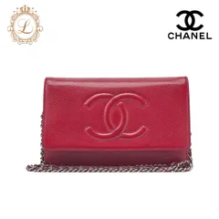 CHANEL シャネル ショルダーバッグ  チェーンウォレット  キャビアスキン 赤  シルバー金具  プッシュロック　ココマーク ブランド【中古】【送料無料】