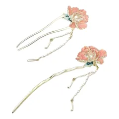 【新着商品】(ピンク プレゼント 通勤 通学 入学式 ヘアアクセ 2) 女性 っぽい レディース 大人 子供 和服 和装 結婚式 浴衣 牡丹 簪 髪飾り バチ型 おしゃれな