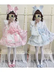 ふんわり可愛い♡夢かわロリータエプロンドレス　双子コーデにも♡  ロリータ　サブカル　ファッション　ドレス　長袖　半袖　地雷系　水色界隈　天使界隈　ロリィタ　オタク オタ活 ライブ参戦  地雷系 地雷服 地雷 サブカル系