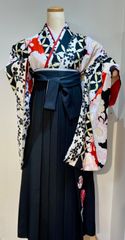 紺色と白の矢羽模様 袴セット 卒業式 大学生 おまけ紐、伊達締め 付け 