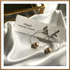 No.538 コットンパールハンドメイドピアス　フープピアス　ハンドメイドイヤリング　ブラウン