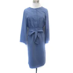 N.Natural Beauty Basic N.ナチュラルビューティーベーシック ワンピース ミモレ丈 長袖 ラウンドネック リボン M 青 ブルー /SM39