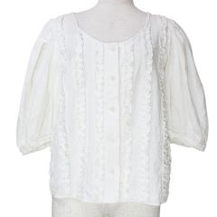 マウジー MOUSSY FRILL PUFF SLEEVE ブラウス シャツ 5分袖 フリル パフスリーブ 1 S相当 白 ホワイト ■MMI X