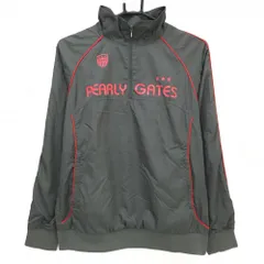 【美品】パーリーゲイツ ブルゾン カーキ×レッド ハーフジップ 蓄熱裏地 ロゴ レディース 2(L) ゴルフウェア PEARLY GATES