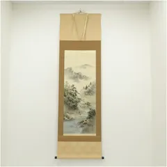箕輪春秋筆 淡彩山水 肉筆絹本掛軸 掛け軸 山水画 絹 掛軸 春秋 絹本 箱無