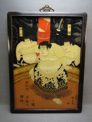 ガラス絵　国貞　「横綱 阿武松土俵入りの図」　59x44cm 相撲絵