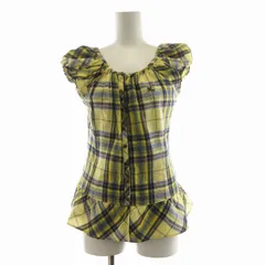 バーバリーブルーレーベル BURBERRY BLUE LABEL シャツ ブラウス フレンチスリーブ チェック フェアリーギャザー フリル ロゴ刺繍 38 S 黄 イエロー /NQのサムネイル