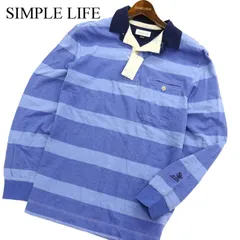 【新品 未使用】 SIMPLE LIFE シンプルライフ レナウン 長袖 ボーダー ストレッチ★ スウェット ポロ シャツ Sz.M　メンズ