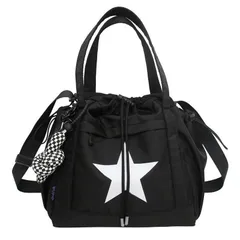 トートバッグ 星柄 ナイロン　男女兼用　 2way 軽量 撥水ブラック