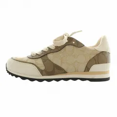 コーチ COACH スニーカー キャンバス レザー ローカット シグネチャー ロゴ US6 23cm ベージュ 茶色 ブラウン FG2980 /XZ ■GY19