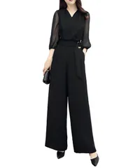 [Four leaf] きれいめ フォーマル パンツドレス パンツスーツ セットアップ 結婚式 卒業式 入学式 発表会 大きいサイズ レディース シースルー オールインワン 服 ドレス スーツ 黒 春 夏 秋 (黒, XL) [ブラック] [XL]