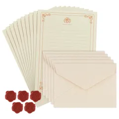 大人気　ラブレター ウサギアンティーク調手紙 封筒5枚/便箋10枚/封緘シール5枚 クラフト紙 メッセージカード ヴィンテージ風 手紙セット 便箋セット 麻布柄 結婚式/お祝い/お礼状用/誕生日/記念日/母の日/招待状/プロポーズ（ベージュ） レターセット