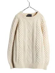 【お得なクーポン配布中!】 80s 手編み アイルランド製 STANDUN フィッシャーマン ウール ハンド ニット セーター メンズ M 程/ ヴィンテージ ハンドメイド ナチュラル