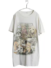 【お得なクーポン配布中!】 90s USA製 ネコ イヌ イラスト プリント Tシャツ メンズ レディース XXL 程 オールド グラフィック サッカー 大きいサイズ ドッグ キャット
