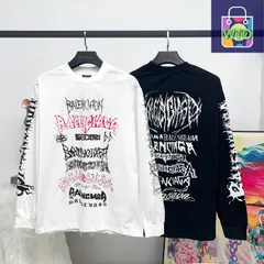 【本日限定特価】BALENCIAGA メンズ＆レディース ロングスリーブ Tシャツ ニューイヤー限定 直噴プリント ブラック/ホワイト XS-L [本日特価|新品未使用品]