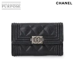 未使用 展示品 シャネル CHANEL ボーイシャネル カードケース 名刺入れ キャビアスキン ブラック A80603 シルバー 金具 90279286