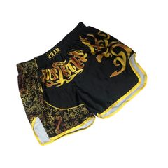 ムエタイ パンツ キック ボクシング K-1 トランクス 試合 練習 プロ アマ 男 女 兼用（ブラック）