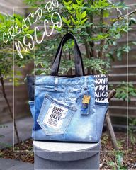 No.62 【デニム👖×木目調×北欧】丸底バケツバッグ👜デニム