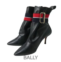 美品 BALLY バリー ショートブーツ ブーティ 2WAY ベルト付き ポインテッドトゥ ピンヒール レザー ブラック サイズ37 約24cm レディースのサムネイル