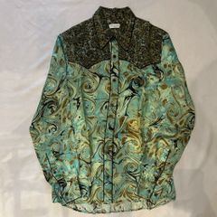 Dries Van Noten  ドリスヴァンノッテン 2018A/W Marble-Print Satin western shirt 長袖シャツ グリーン系 size:44【代官山A07】