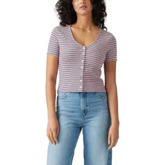 【送料無料】 リーバイス レディース Tシャツ トップス Women's Levi's Muse V-Neck Short Sleeve T-Shirt Pontoon Stripe