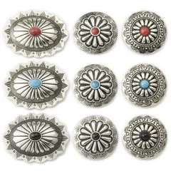 【在庫セール】コンチョ ボタン 9個セット ターコイズ 楕円 30mm メタルボタン 足つき レザークラフト アクセサリー 手芸