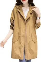 NEIMAN BY(ニーマンバイ) マウンテンパーカー 長め丈 アウター ブルゾン レディース 春 秋 フード付き 裏地あり スプリングコート フィールドコート カメラマン だぼパーカー フィールドジャケット(ベージュ,  M)