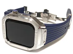 シルバーブラックD新作 メタル ラバー カスタム apple watch ケースカバー　45mm 44mm用 ベルト　バンド　アップルウォッチ　