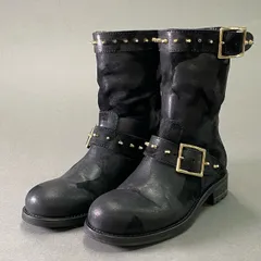 1d16 《美品》 JIMMY CHOO ジミーチュウ ワックス加工 スタッズバイカーブーツ 36 ブラック レザー シューズ イタリア製