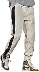 emptio エンプティオ ロングパンツ ジャージーパンツ ジョガーパンツ メンズ リラックスパンツ スキニー ジム フィットネス ボトム 普段着 オリジナル カッコいい ライン(ラインベージュ,  M)