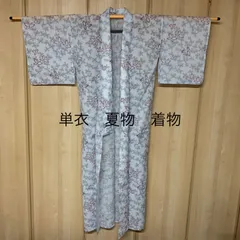 夏着物 麻ちぢみ 松笹 夏の草花 グレー 淡紫 着物 A-2283